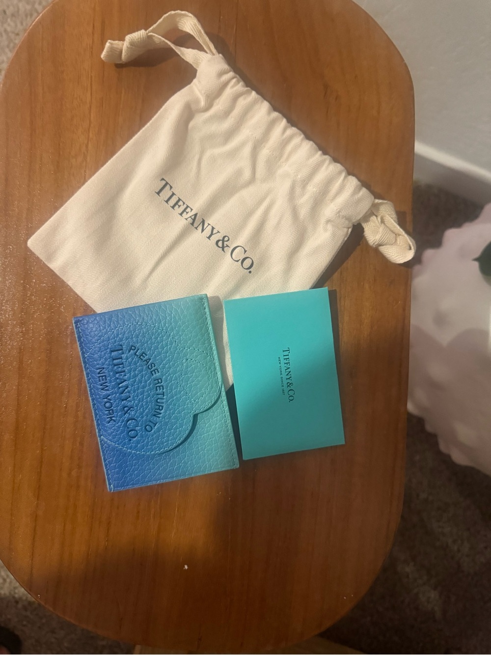 Tiffany & Co. Gradient Turquoise to Blue Leather Card Holder with Pouch